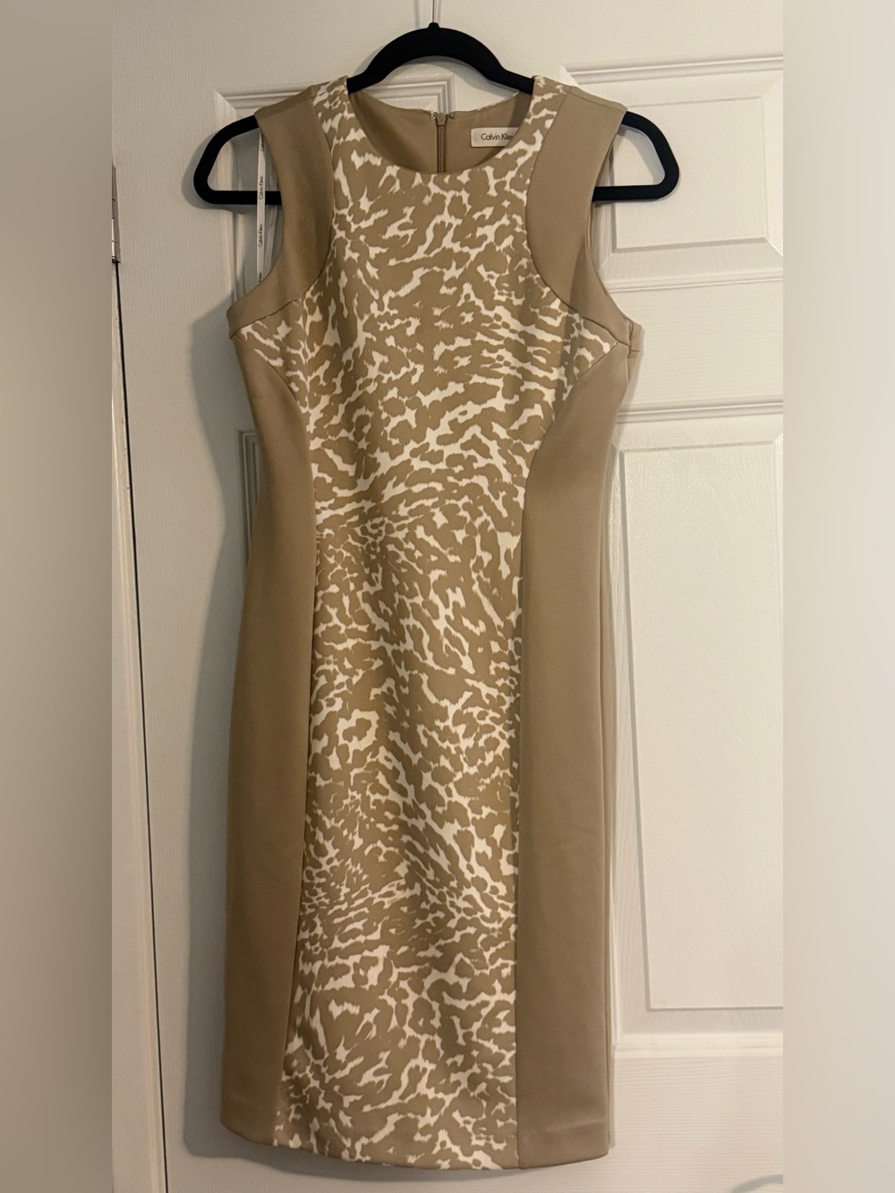 Calvin Klein Tan and Cream Printed Sheath Dress